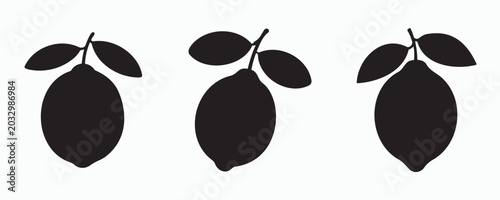 Cuadro en lienzo Black lemon silhouette collection with simple leaf variations, isolated on a light gray background
