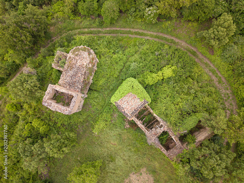 Ruins threatened by vegetation. Aerial view. Larrángoz, Navarra