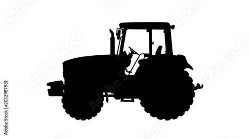 Schilderij op canvas Tractor Silhouette Against White Background Agricultural Machinery Outline