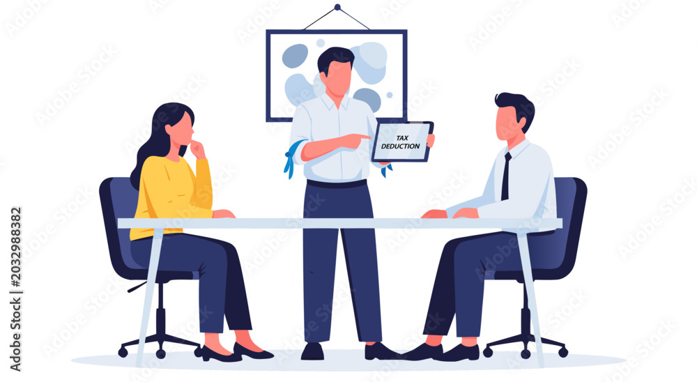 Fototapeta premium Business meeting vector illustration of a team collaborating on a project in a modern office setting