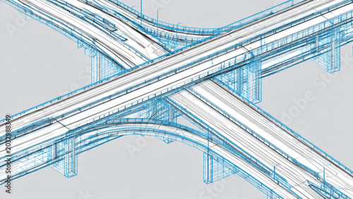 Fotografie Advanced blueprints of urban highway intersections with complex overpasses and i
