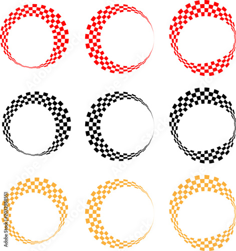 Fotografia Abstract crescent checkered shapes in red black and yellow isolated on transparent background for various creative layout design