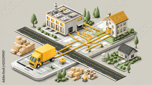 Obraz na płótnie isometric illustration of urban infrastructure with city traffic aerial view and