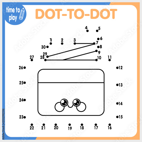 Connect the dots. Logic game. Stationery. Coloring book. For kids. Ink.