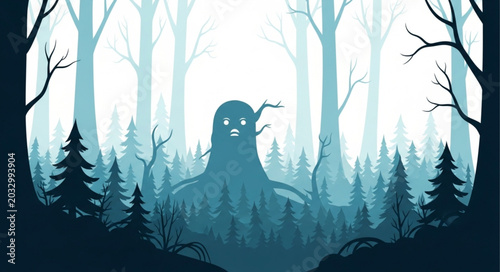 Cuadro en lienzo Mysterious forest spirit creature emerges from trees.