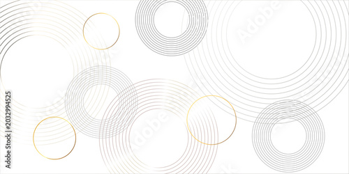 Abstract background with luxury gold and gray concentric circles line art, elegant modern geometric vector illustration