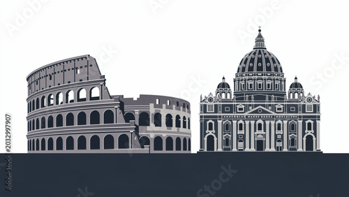 Canvas-taulu Stylized Illustration of Ancient Rome and Baroque Architecture with Classic Monu