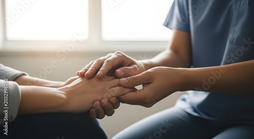 Therapist holding patient's hand on a developmental disability day with professionals