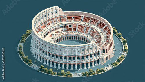 Bild auf Leinwand Aerial view of ancient Roman amphitheater with arch design and surrounding lands