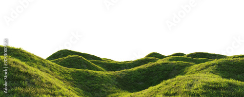 Obraz na plátně Rolling grassy terrain with lush green hills isolated on transparent background for environment design asset