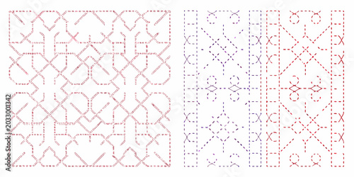 Obraz na płótnie Red geometric pattern on a white background detailed cross stitch style
