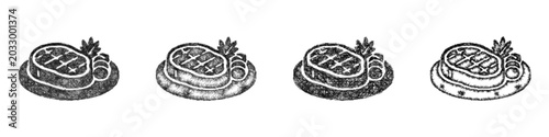 Photos Black and white sketch steak platter icon design set