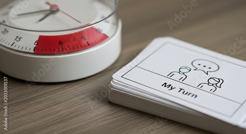 Professionals use timer for developmental disability therapy on a busy day