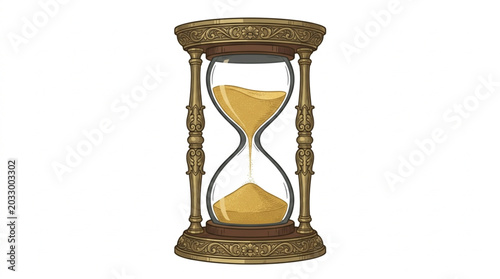 Photos Ornate antique hourglass with golden sand flowing.