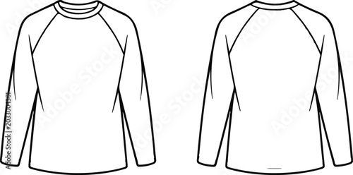 Schilderij op canvas Long‑sleeve raglan T‑shirt vector illustration showing front and back technical