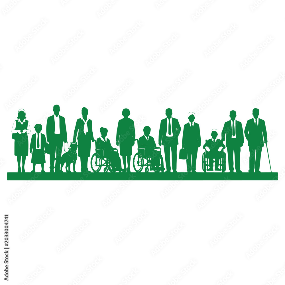 Fototapeta premium Diverse group of people including professionals and individuals with disabilities isolated on transparent background representing inclusivity and workplace diversity