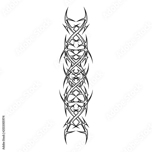 Vertical double helix dna cyber tribal tattoo stencil isolated.