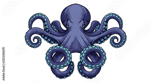 Tableau sur toile Octopus Tentacles Blue Colorful Illustration.
