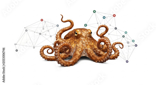 Canvastavla Octopus with network connections on white background.