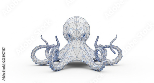 Billede på lærred Ornate Crystal Octopus Sculpture on White Background.