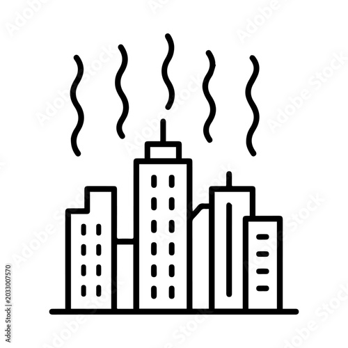 City heat island line icon for urban heatwave climate risk