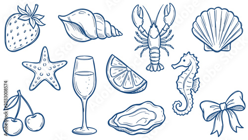 Photos Cocktail drinks set blue doodle pattern vector
 hand drawn