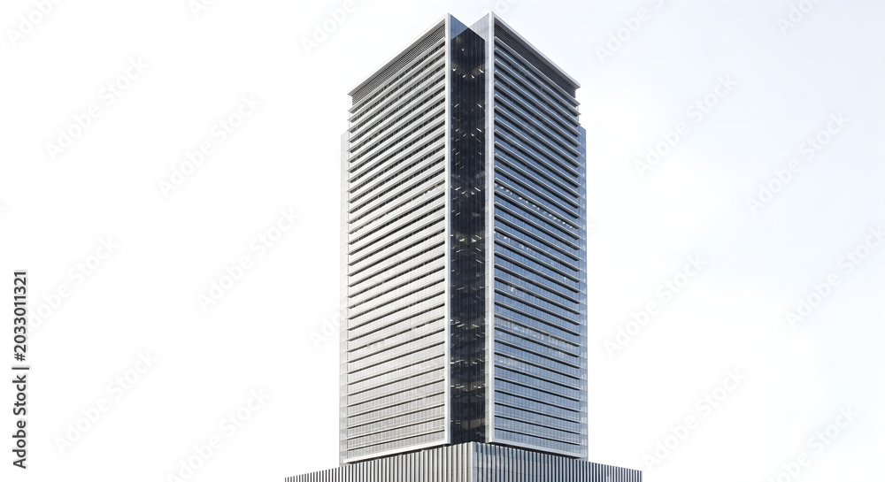 Fototapeta premium A sleek skyscraper stands tall in the cityscape with modern architecture and urban landscape