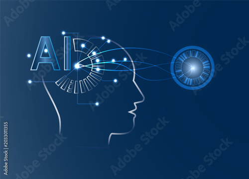 AI And Artificial Intelligence Technology Concept With Human Head Silhouette, Neural Network And Vision.