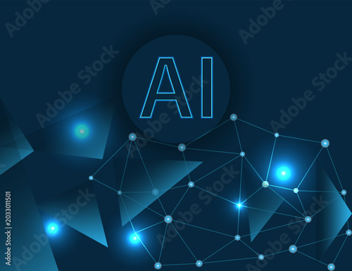 Artificial Intelligence Network Concept With Glowing Neural Nodes And Futuristic Technology Background.