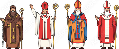 Quadro su tela Illustrated religious figures in traditional clerical garments holding bishop cr