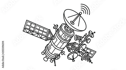 Fotografija Illustration of a communication satellite in orbit transmitting signals