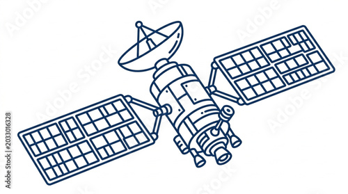 Fotografie Illustration of a communication satellite with solar panels and antenna