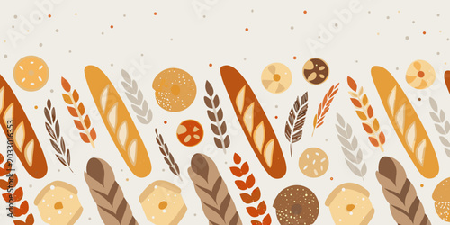Fotografía Bread and wheat illustration a warm toned vector pattern design
