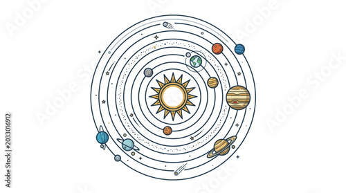 Fotografia Illustration of the Solar System with Planets Orbiting the Sun.