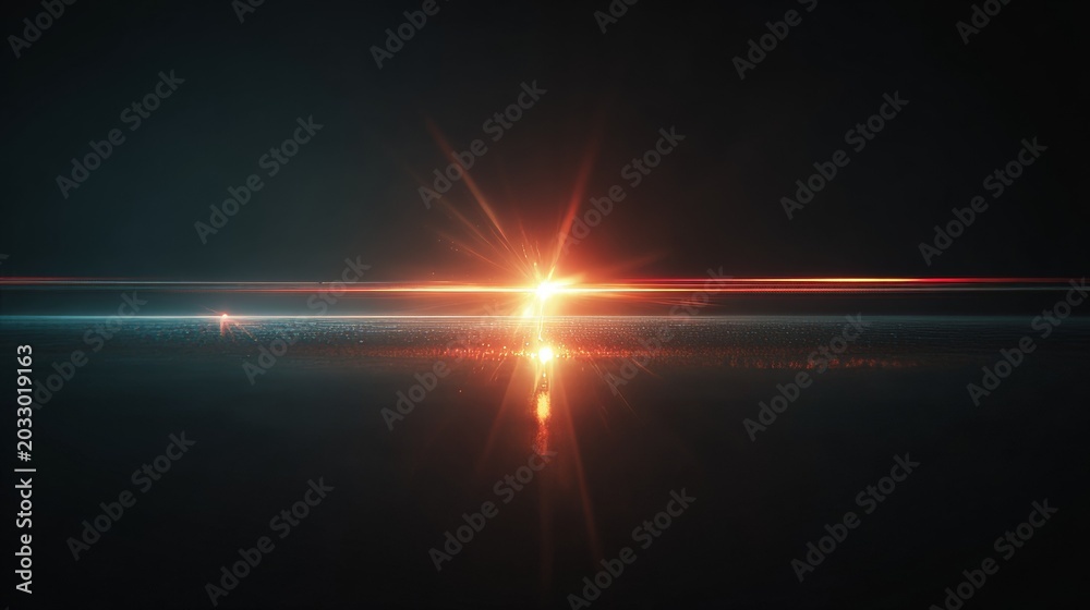 Fototapeta premium Abstract light flare with glowing rays on dark background