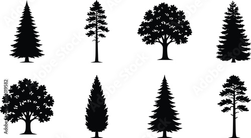 Obraz na płótnie WebCollection of Black Tree Silhouettes with Evergreen and Deciduous Trees Isola
