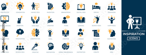 Εκτύπωση καμβά Inspiration solid icon set for brain brainstorm cognition dream innovation idea