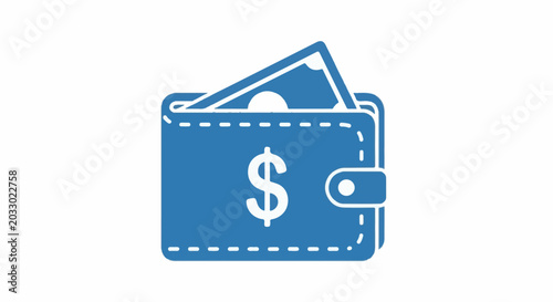 A blue wallet icon with a dollar bill and dollar sign visible
