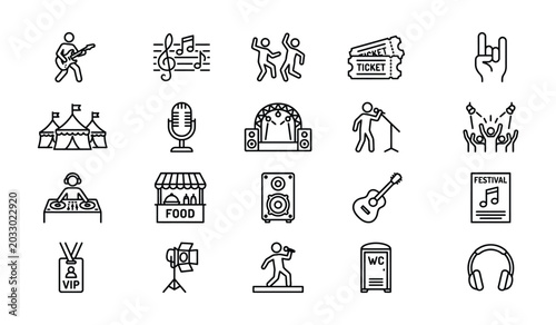 Music Festival Concert Event Line Art Icons Collection