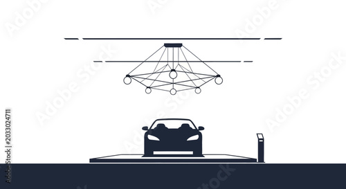 Futuristic Car Showroom Display with AI Network Lighting