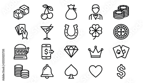 Casino Gambling Luck Icons Outline Vector Collection