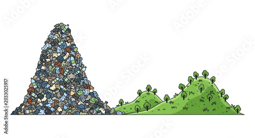 Polluted mountain versus green mountain comparison illustration.