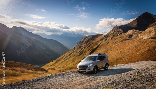 suv car drive in hight moutains