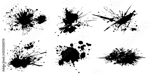 Obraz na plátně Black ink splat grunge background with paint splash splatter ink blot stain text