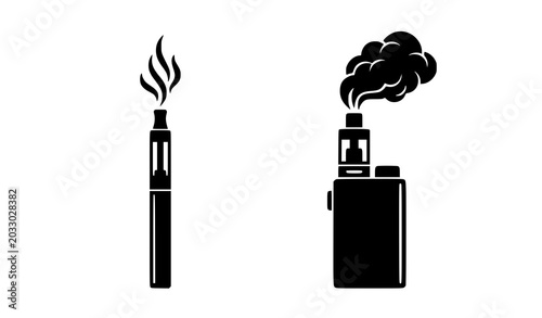 Quadro em tela Vaping device silhouette icons with vape pen and box mod vapor vector illustrati