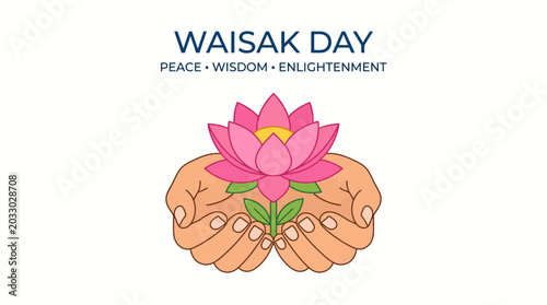 Foto Human Hands Holding Pink Lotus Flower Waisak Day Greeting