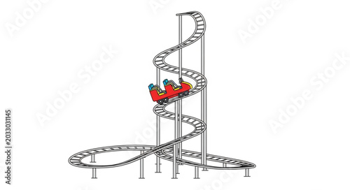 Tableau sur toile Red roller coaster car with people on a thrilling ride.
