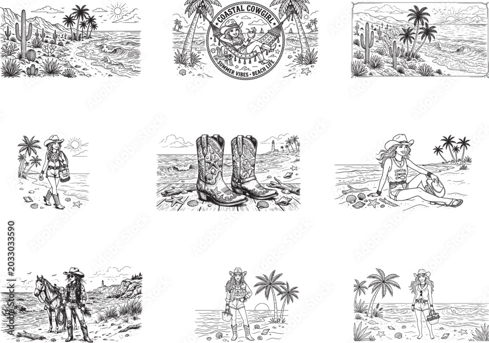 Fototapeta premium Coastal Cowgirl Western Summer SVG