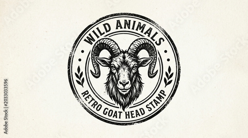 Photography Retro Goat Head Stamp Wild Animals Emblem Design.