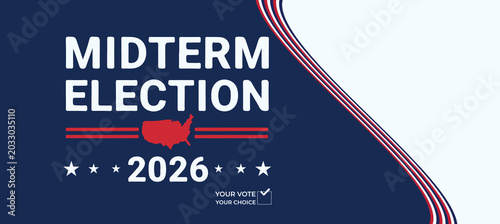 Billede på lærred Diagonal Stripe Midterm Election 2026 Banner with Strong Political Motion Design